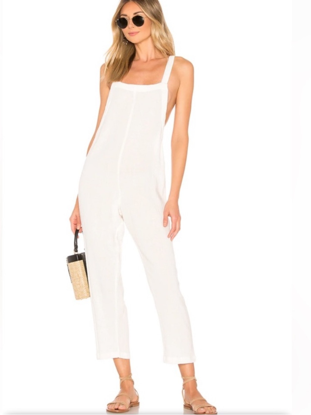 MIKOH Sayama Criss Cross Back Jumpsuit in Bone Revolve Brand Sz LARGE Angelcore - Picture 1 of 13